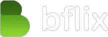 Bflix logo featuring a stylized green “B” icon next to light gray lowercase text reading “bflix” on a clean background.